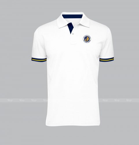 polo đồng phục trắng kẻ vàng