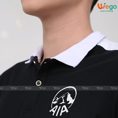 Áo phông đồng phục Strong Polo màu đen cổ áo