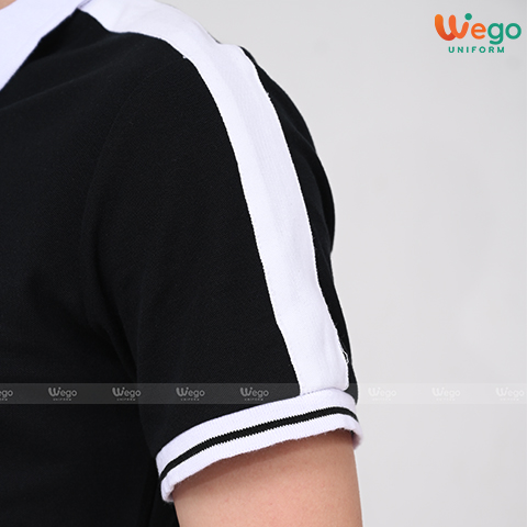 Áo phông đồng phục Strong Polo màu đen tay áo