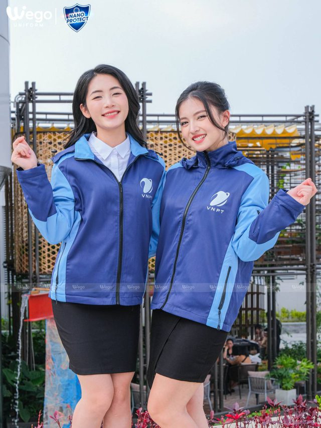 Đồng phục áo gió Nano Protect màu xanh đen phối xanh tân đảo