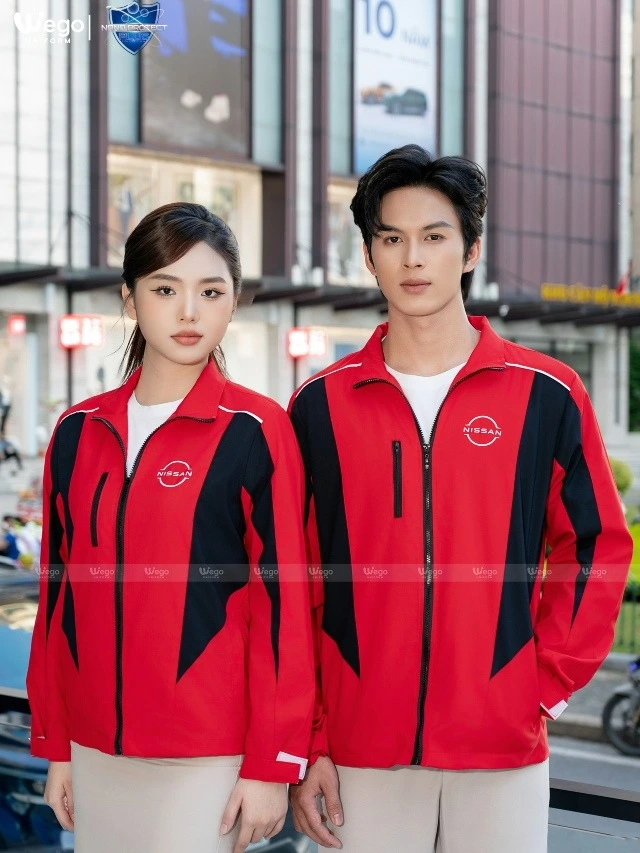 Đồng phục áo gió Nano Protect Plus màu đỏ tươi phối đen 01