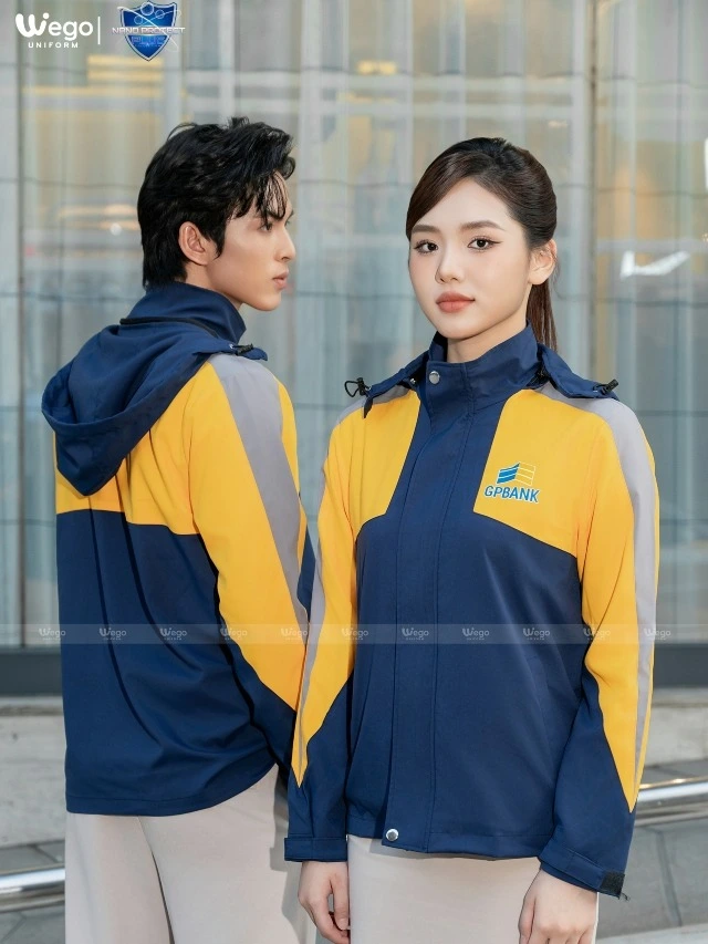 Đồng phục áo gió Nano Protect Plus màu xanh đen phối vàng ghi 01