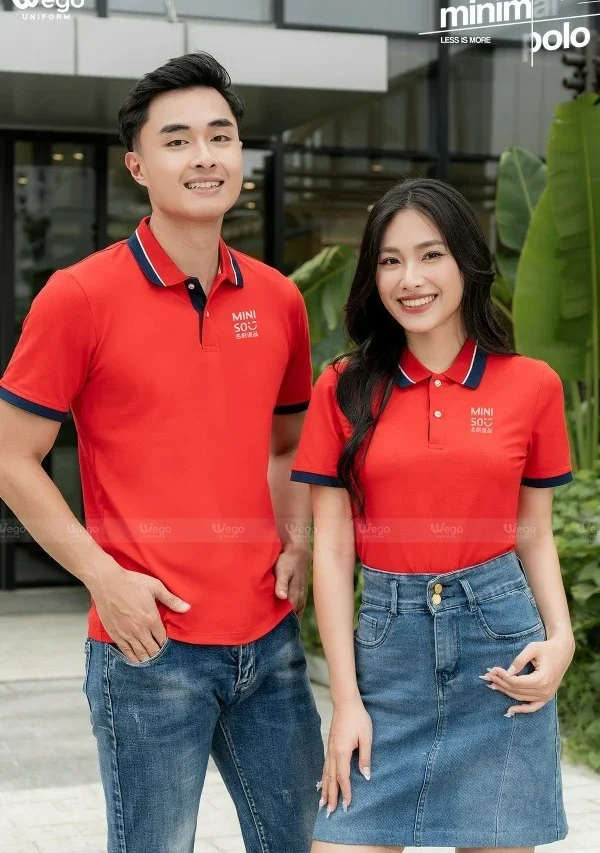 Áo phông thun đồng phục Minimal Polo: Màu đỏ tươi 01