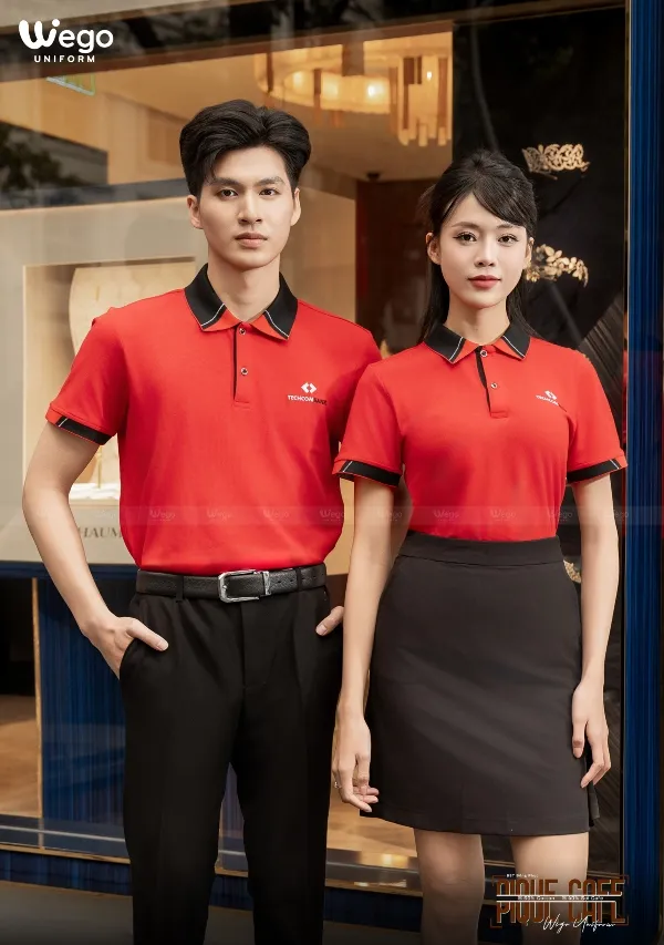 Áo thun phông đồng phục Pique Cafe - Màu đỏ tươi