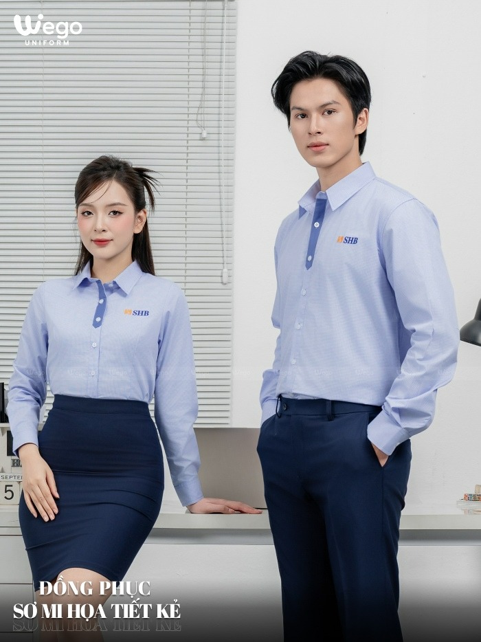 Đồng phục áo sơ mi kẻ phối xanh SHB