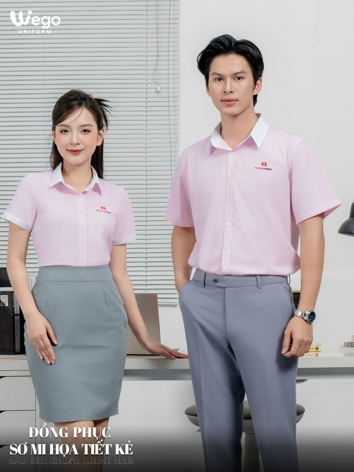 Đồng phục áo sơ mi kẻ trắng hồng Techcombank